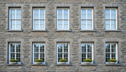 Grey Stone Building Facade With Multiple White Windows