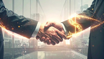 Business handshake with dollar sign overlay