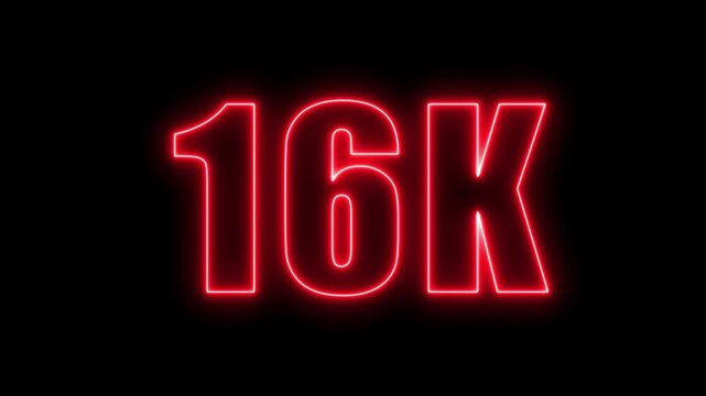 Glowing neon 16k number for social media followers or digital marketing