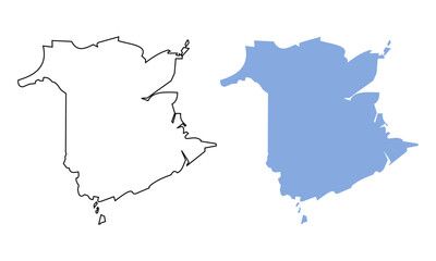 New Brunswick map Canada province region vector illustration. Map with detailed outlines and blue silhouettes	