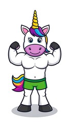 Cartoon unicorn flexing muscles
