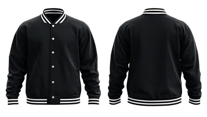 Black varsity jacket, front and back views