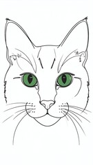 Fototapeta premium Cat portrait, line art, green eyes, white background, coloring book
