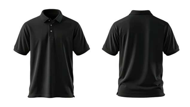 Black polo shirt, front and back views,  mockup