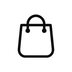 A simple black outline icon of a shopping bag with a handle, isolated on a white background.