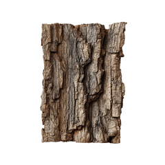 Closeup of a piece of tree bark isolated on transparent background, showcasing the intricate details and patterns