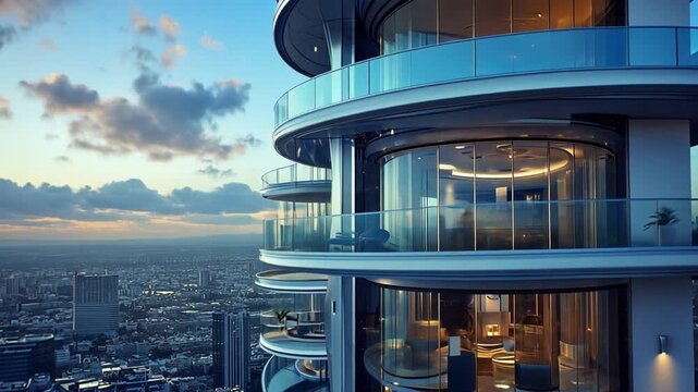 Modern highrise building with panoramic city view