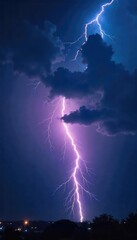 A dramatic storm cloudscape with a vibrant, branching lightning bolt arcing across the frame, illuminating the dark sky The powerful energy of nature is captivating , heavens, lightning strike
