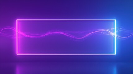 Neon Rectangle with Wavy Lines on a Gradient Background