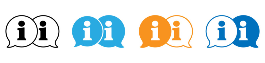 This image shows four variations of the same information icon (i) within speech bubbles.