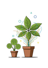 Fototapeta premium Illustrative progression of plant growth and development in pots
