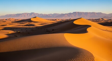Fototapeta premium Desert landscape with sand dunes at sunset