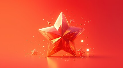 Shiny Red Star with Sparkling Effects on a Gradient Background