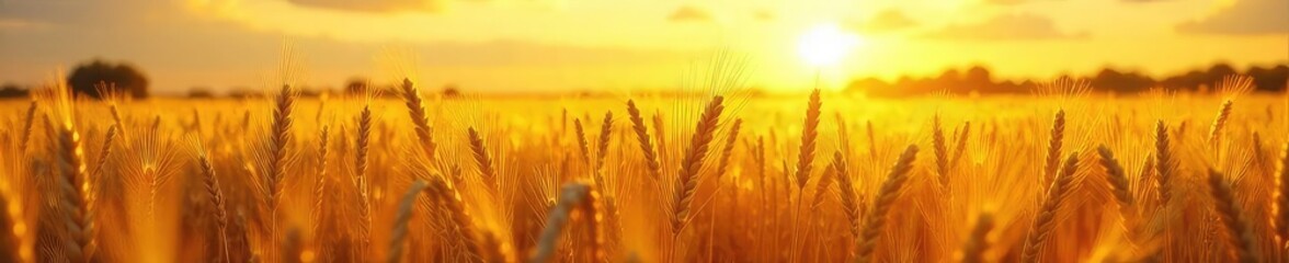 Golden wheat field shimmering under a summer sun, swaying gently in the breeze Vast expanse of ripe, golden grain ready for harvest A picturesque rural landscape at sunset , ripe, meadow, vast