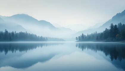 Fototapeta premium Serene Misty Lake Landscape