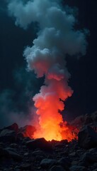 Intriguing steam rising from a dark, unknown source; heat radiating, a sense of mystery and danger hangs in the air The vibrant orange glow hints at an unseen fire , shadow, background, danger