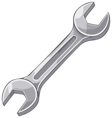 Vector illustration of a shiny metallic double open-ended wrench for construction and repair work