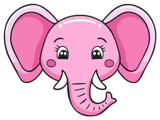 Obraz premium Cute pink baby elephant face with big ears smiling happily and looking forward