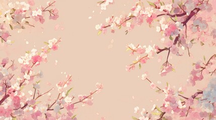 Fototapeta premium Delicate Cherry Blossoms in Full Bloom Against a Soft Beige Background
