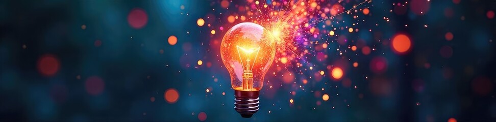 Exploding Lightbulb Vibrant Multicolored Sparks Ignite Creative Energy and Innovative Thinking