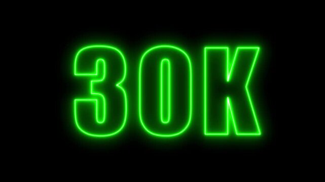 Vibrant neon green 30k glowing text animation on a black background