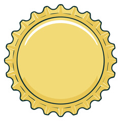 Gold Beer Cap Cartoon Illustration Style Beverage Closure Circular Bottle Top