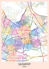 Gaziantep Türkiye City Map. downtown printable Landmarks print painting, travel art banner modern city, urban city art, background abstract
