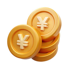 Fototapeta premium Stack of yen coins isolated on transparent background