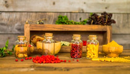 Herbal remedies in glass jars