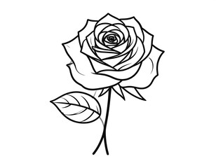 Simple black line drawing of a rose