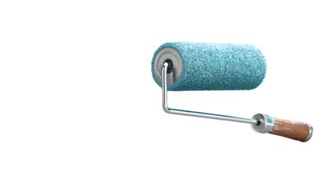 Paint roller with blue fluffy material isolated on transparent background