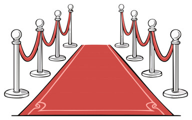 Cartoon style red carpet and stanchions, leading to an event, ceremony or premiere