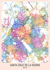 Santa Cruz de la Sierra Bolivia City Map. downtown printable Landmarks print painting, travel art banner modern city, urban city art, background abstract