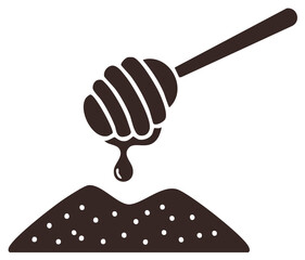 Honey dipper with dripping honey and a mound of something sweet