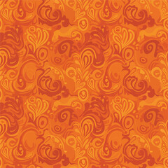 Fototapeta premium Intricate orange floral pattern with swirling designs and decorative elements creating a vibrant backdrop, patern seamless, royalty stock.