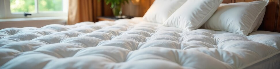 A plush, cloud-like mattress bed, inviting and comfortable, perfect for a restful night's sleep Ready for luxurious relaxation and sweet dreams , spring, deep sleep