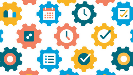 Illustration of various task icons, such as calendar, clock, and checklist vector design template