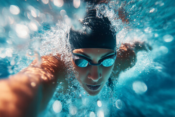 Underwater Action Shot of Competitive Swimmer