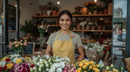 Smiling florist in vibrant flower shop