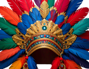  Traditional colorful feather headpiece fully visible isolated on transparent background PNG