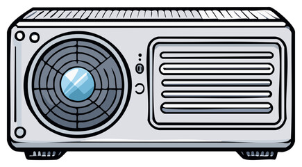 Fototapeta premium Stylized illustration of an air conditioner unit with a prominent fan and vents for cooling.