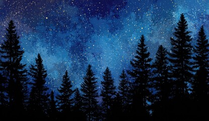 Dark forest silhouettes under a starry night sky (1)