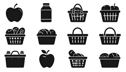 Simple black and white food icons
