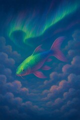 Aurora-Colored Koi Fish in the Sky