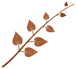 Obraz premium Stylized branch with heart-shaped leaves. Simple brown botanical illustration of organic plant element for natural designs.
