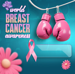  Breast Cancer Awareness Advertisement Poster With Boxing Glove For Knockout Cancer Breast Cancer