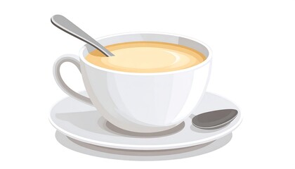 White coffee cup with cream and spoon