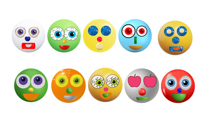 Cute yellow easter egg cartoon characters with funny faces and happy expressions