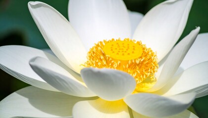 Closeup of a white lotus flower in bloom.