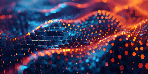 Abstract Digital Waves in Blue and Orange with Futuristic Energy